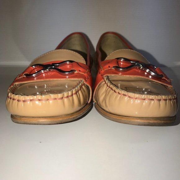 Cole Haan tan and orange patent leather moccasins - Picture 3 of 7